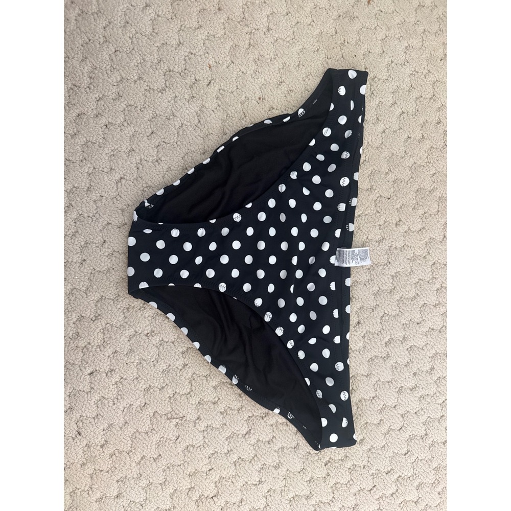 Old Navy Womens XL Black White Polka Dot Bikini Swim Bottoms Mid Rise Classic